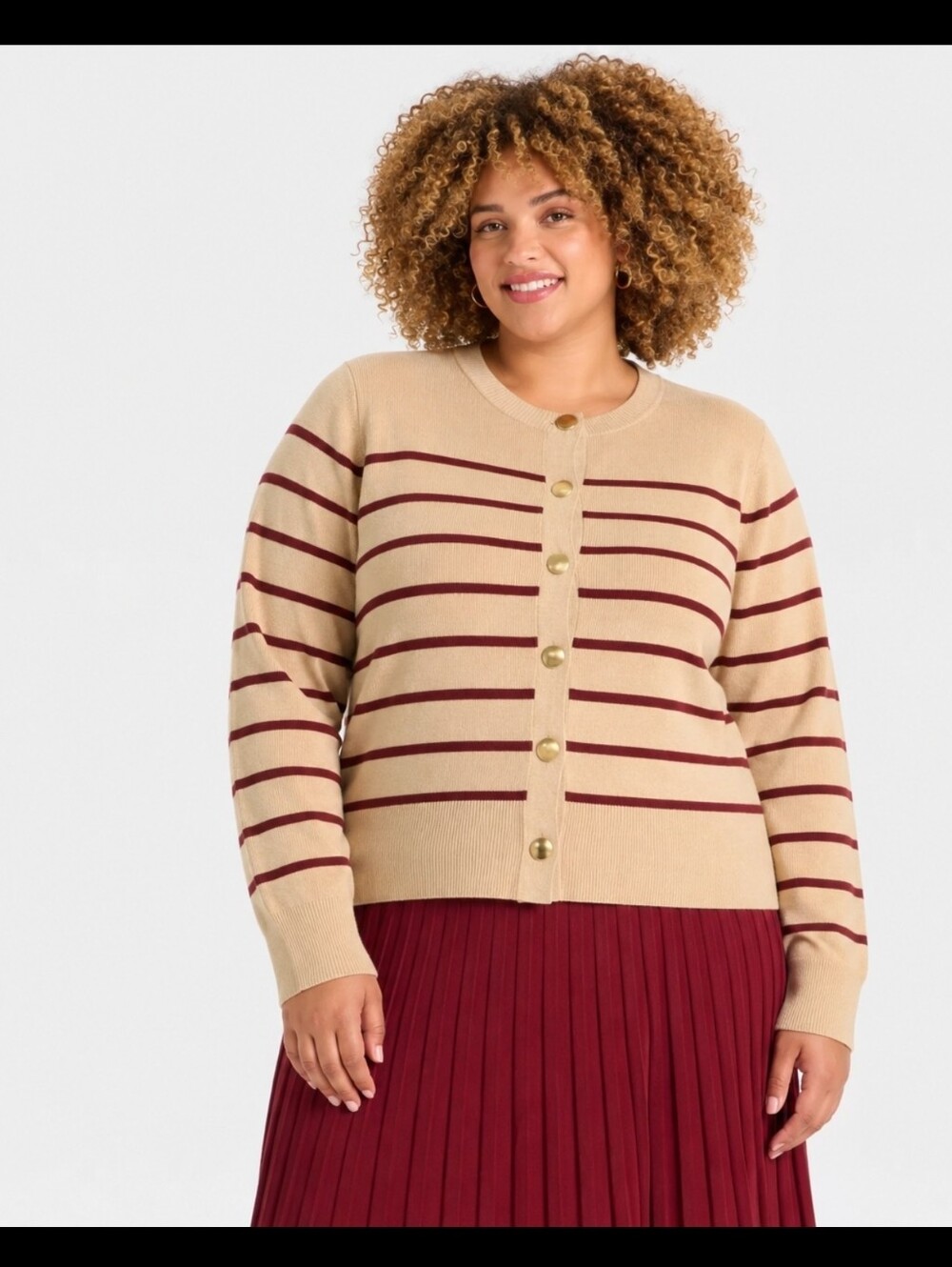 A New Day Women's Lady Jacket Cardigan Taupe/Burgundy Striped Size 3X